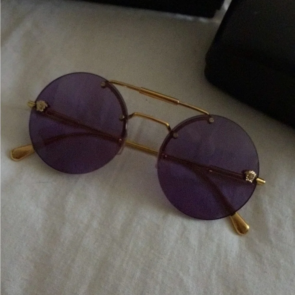 Versace Round Gold Frame Sunglasses with Purple Lenses